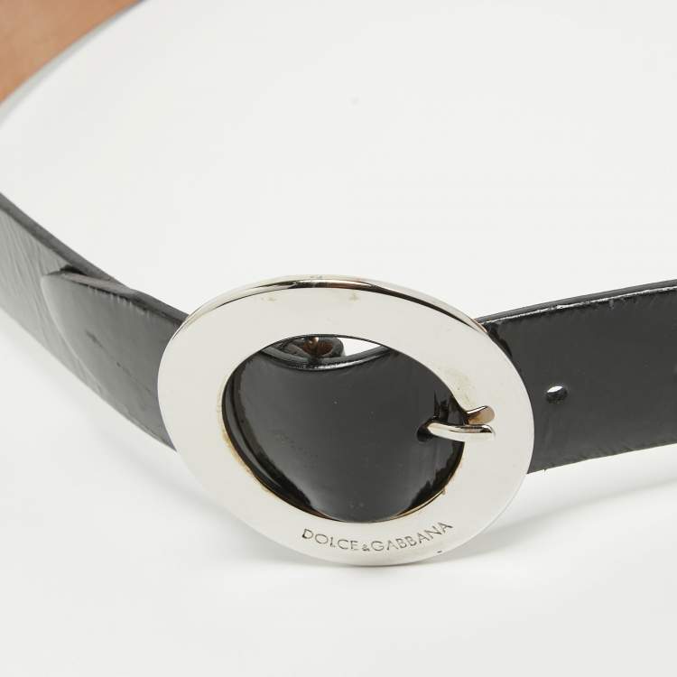 Pre Owned Dolce & Gabbana Black Patent Leather Buckle Belt 95 CM
