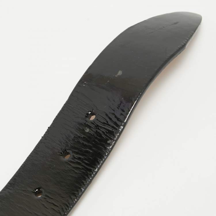 Pre Owned Dolce & Gabbana Black Patent Leather Buckle Belt 95 CM