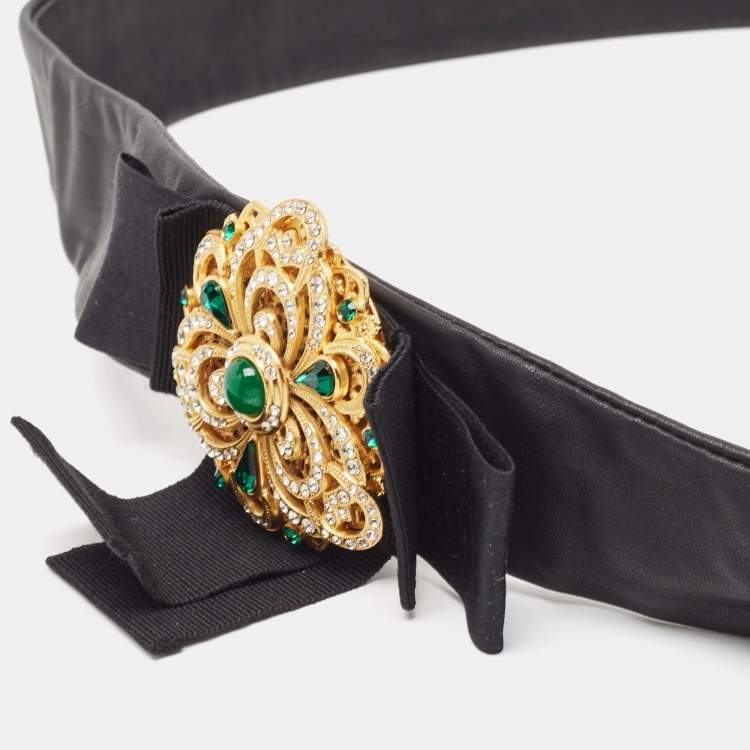 Pre Owned Dolce & Gabbana Black Leather Embellished Wrap Around Waist Belt L 