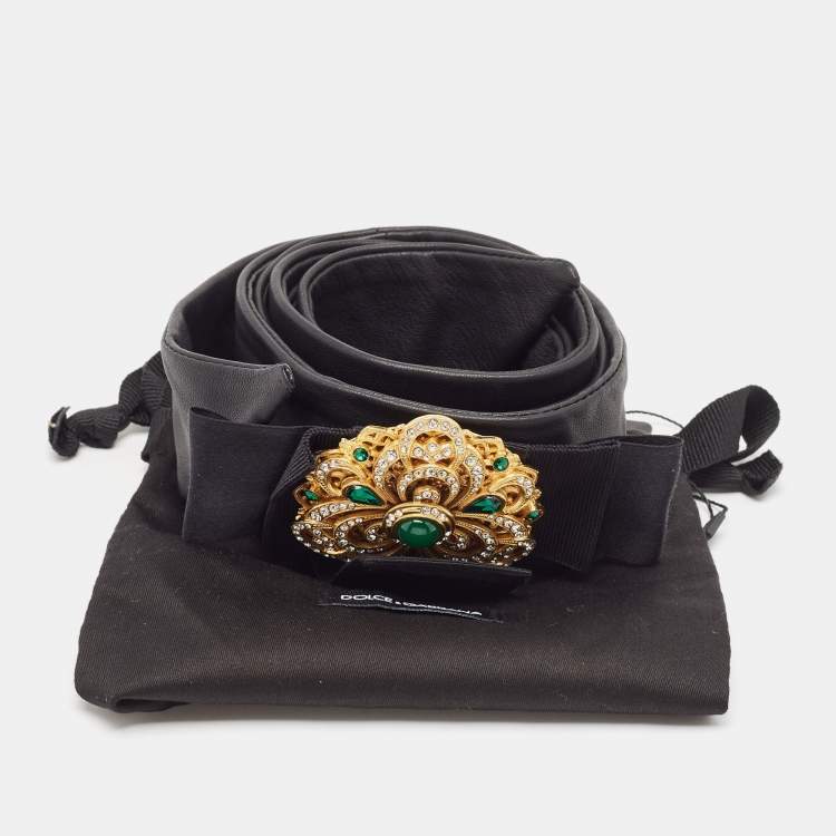 Pre Owned Dolce & Gabbana Black Leather Embellished Wrap Around Waist Belt L 