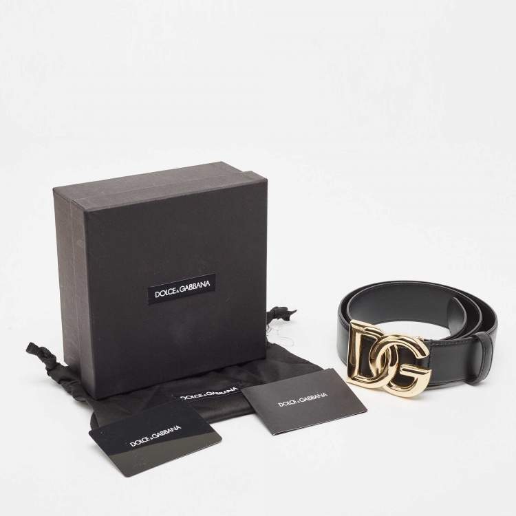 Pre Owned Dolce & Gabbana Black Leather DG Logo Buckle Belt 80 CM