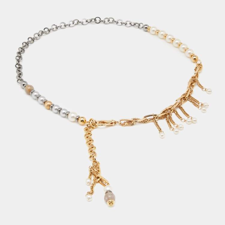 Pre Owned Dolce & Gabbana Faux Pearl Agate Two Tone Belt