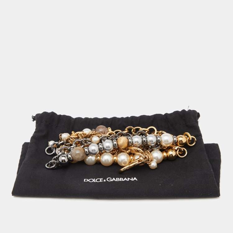 Pre Owned Dolce & Gabbana Faux Pearl Agate Two Tone Belt