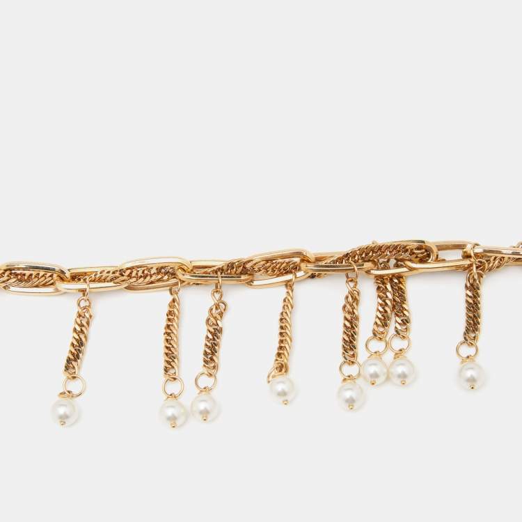 Pre Owned Dolce & Gabbana Faux Pearl Agate Two Tone Belt