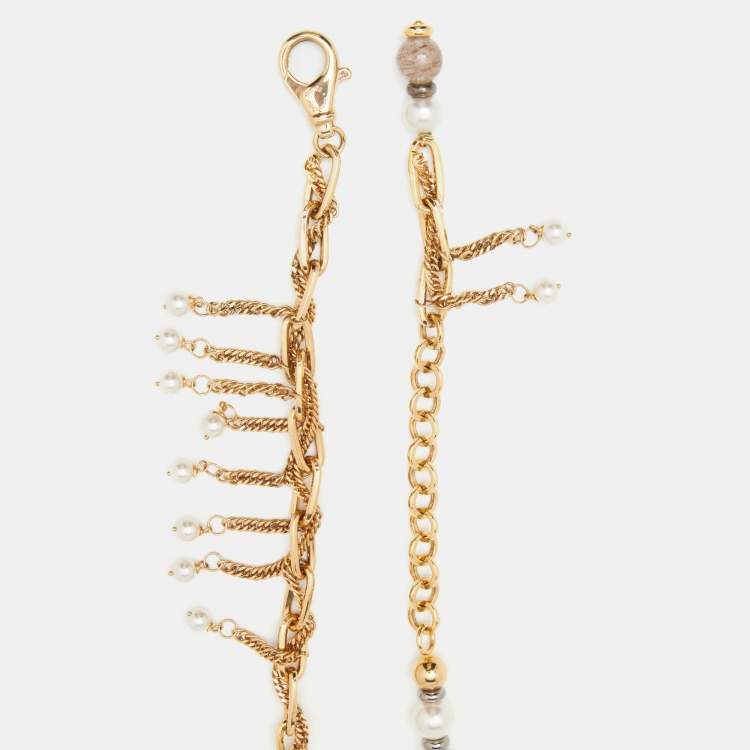 Pre Owned Dolce & Gabbana Faux Pearl Agate Two Tone Belt