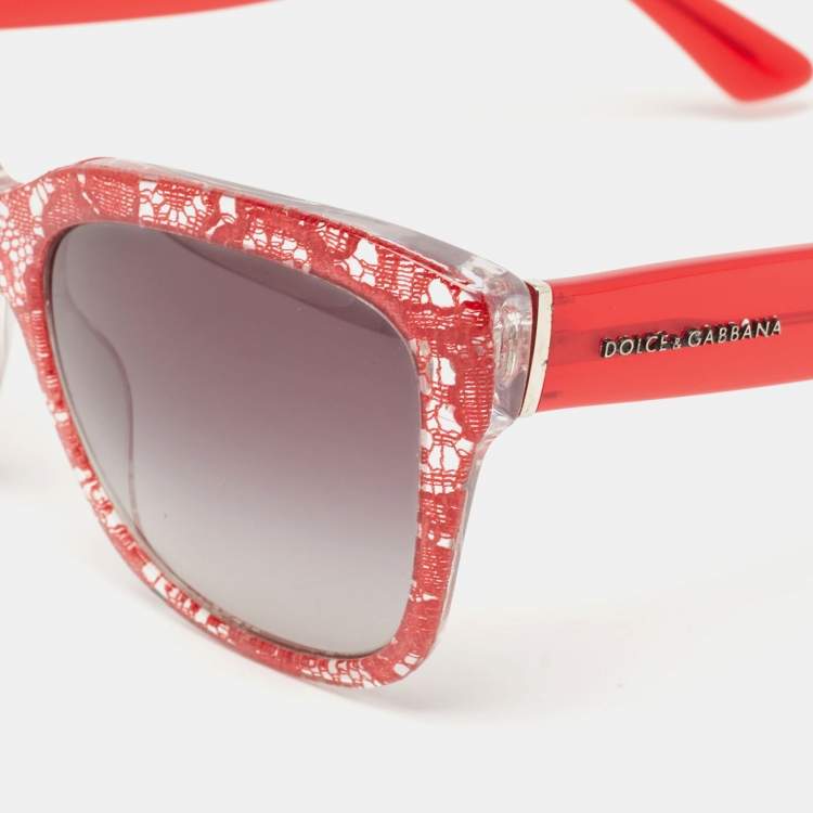 Pre Owned Dolce & Gabbana Red Lace Print DG4226 Square Sunglasses