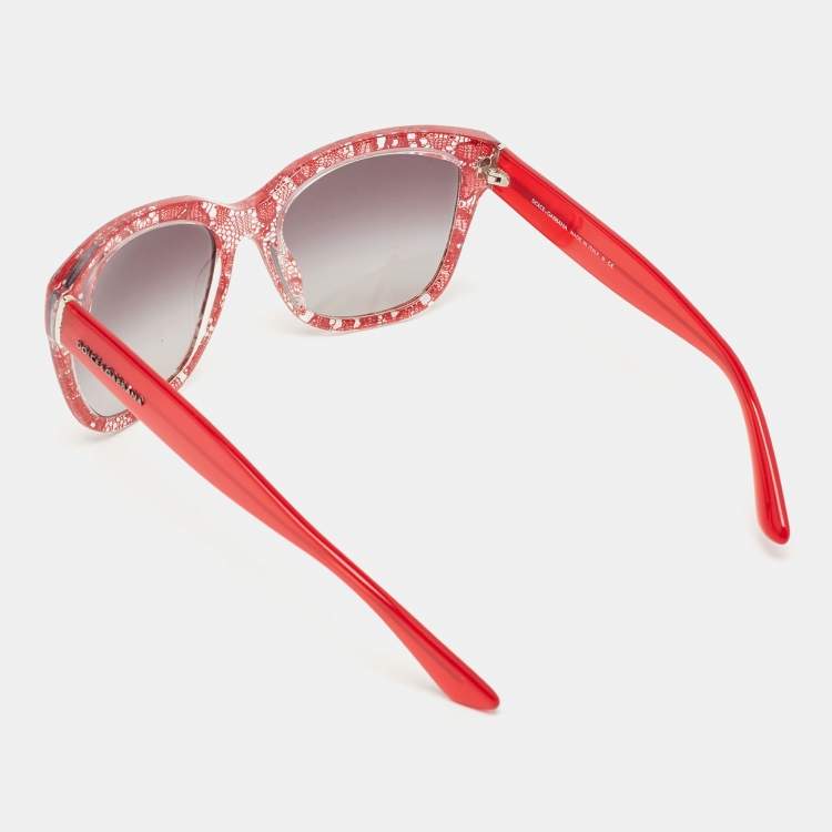 Pre Owned Dolce & Gabbana Red Lace Print DG4226 Square Sunglasses