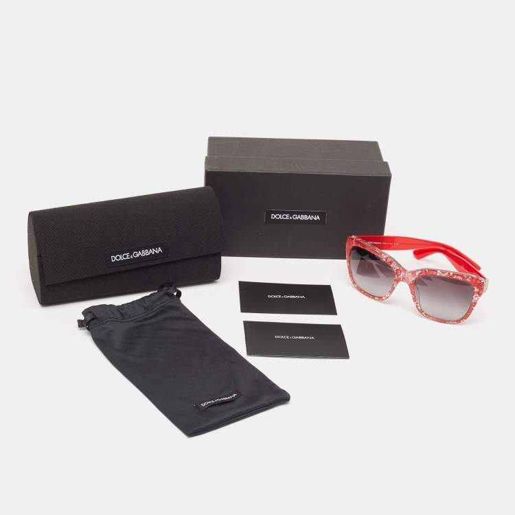 Pre Owned Dolce & Gabbana Red Lace Print DG4226 Square Sunglasses