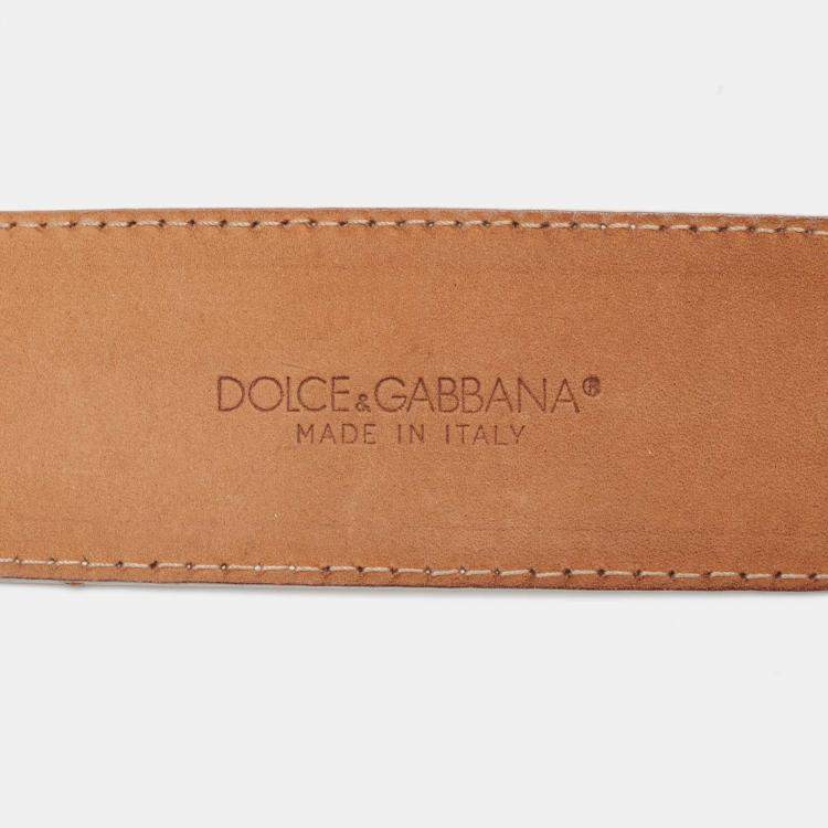 Pre Owned Dolce & Gabbana Silver Leather Padlock Metal Waist Belt 90 CM