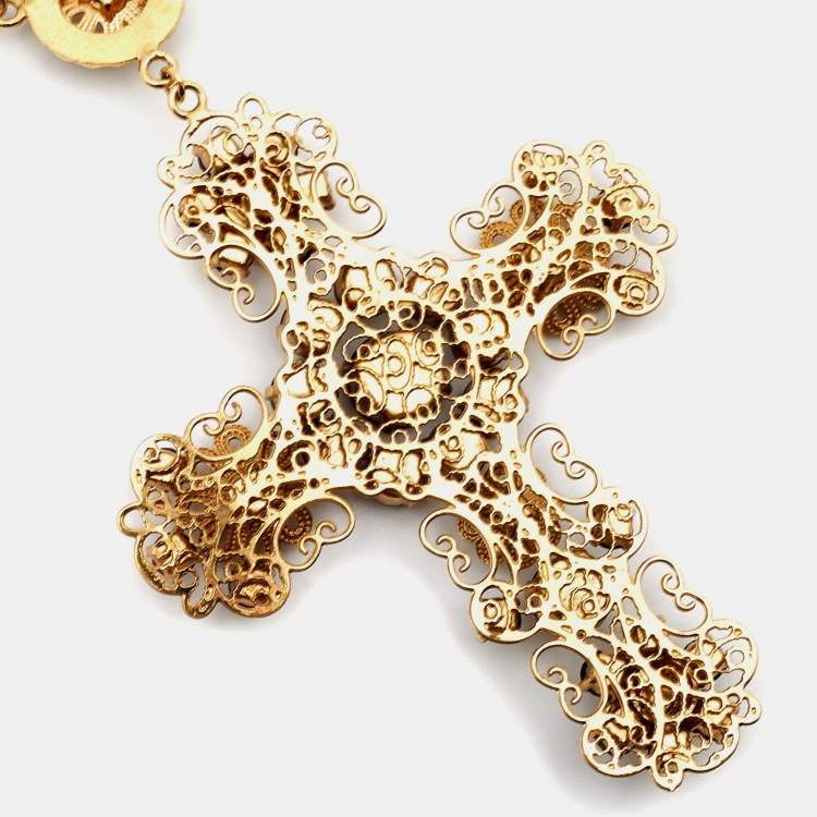 Pre Owned Dolce & Gabbana Filigree Crystal Beads Gold Tone Necklace