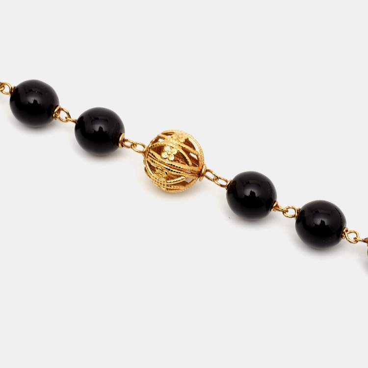 Pre Owned Dolce & Gabbana Filigree Crystal Beads Gold Tone Necklace