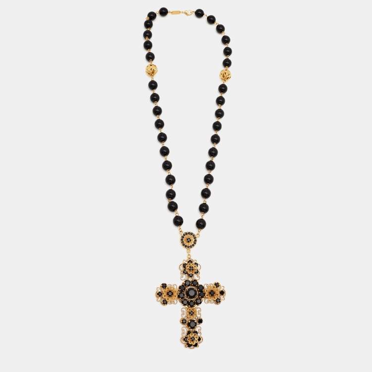 Pre Owned Dolce & Gabbana Filigree Crystal Beads Gold Tone Necklace