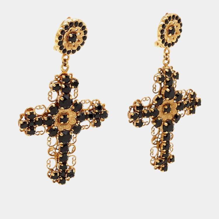 Pre Owned Dolce & Gabbana Filigree Crystal Gold Tone Earrings