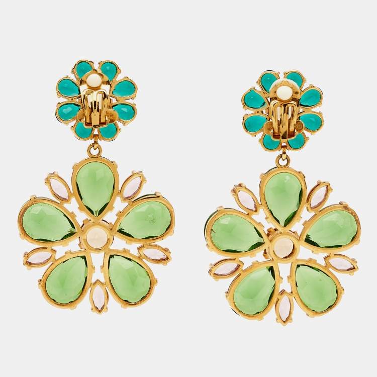 Pre Owned Dolce & Gabbana Crystals Gold Tone Earrings