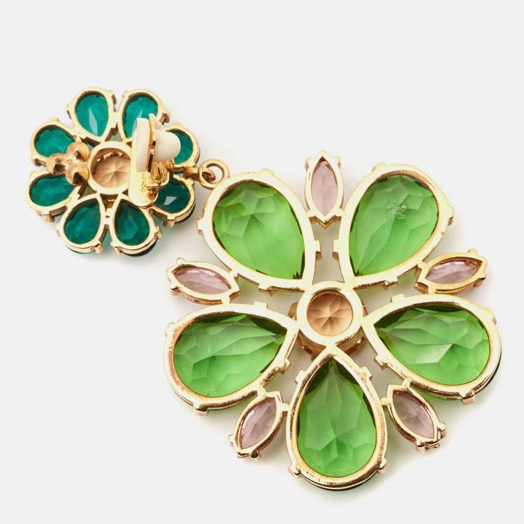 Pre Owned Dolce & Gabbana Crystals Gold Tone Earrings