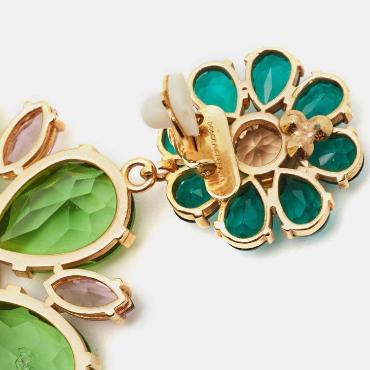 Pre Owned Dolce & Gabbana Crystals Gold Tone Earrings