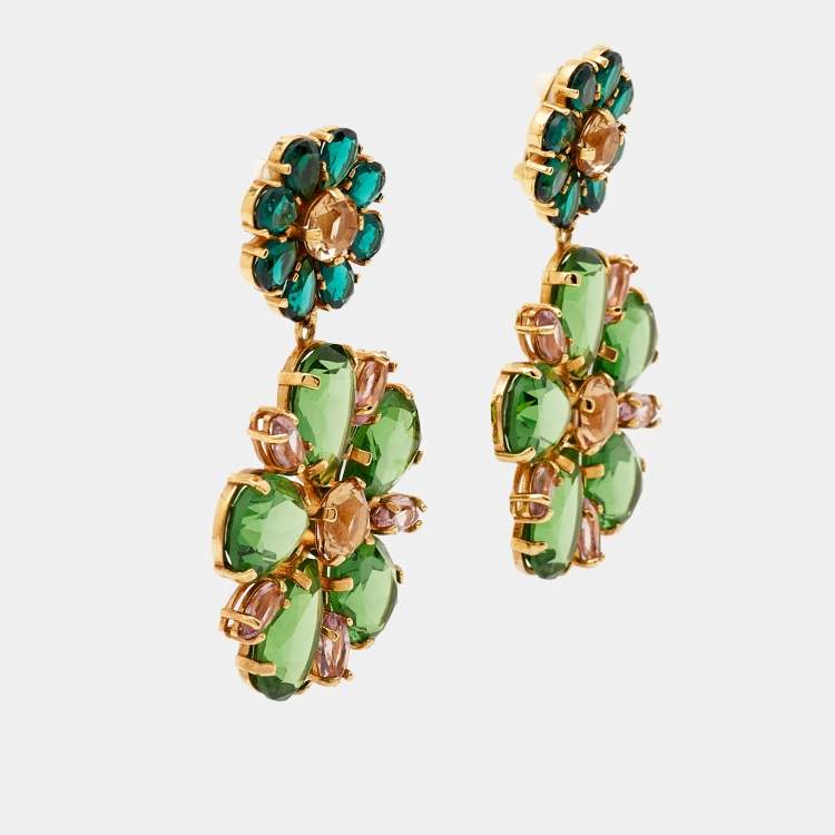 Pre Owned Dolce & Gabbana Crystals Gold Tone Earrings