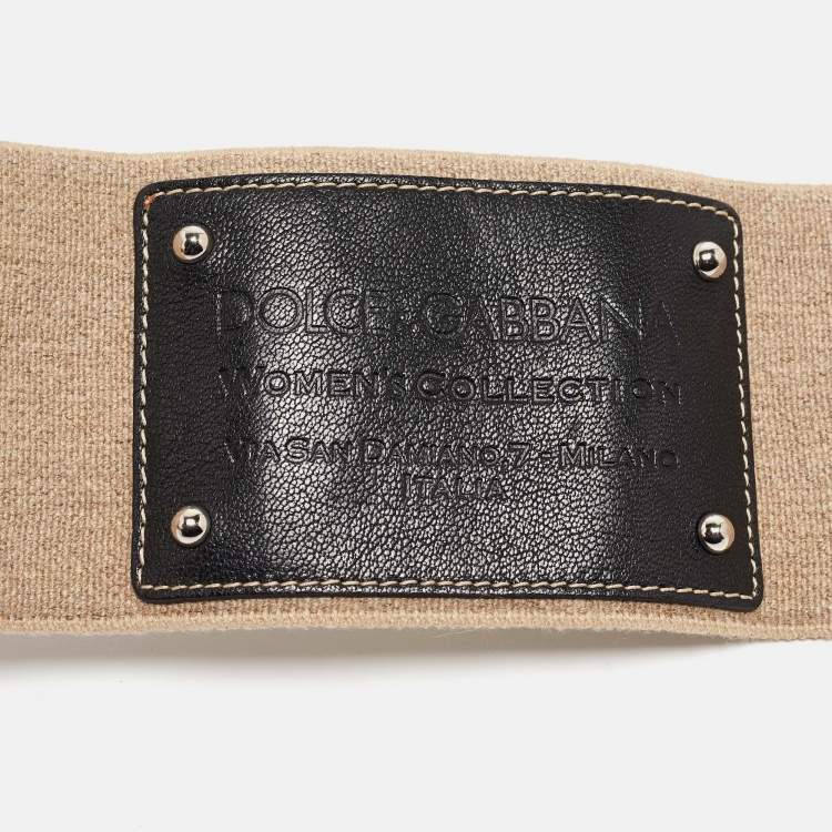 Pre Owned Dolce & Gabbana Beige/Black Elastic and Leather Double Buckle Wide Belt 75CM