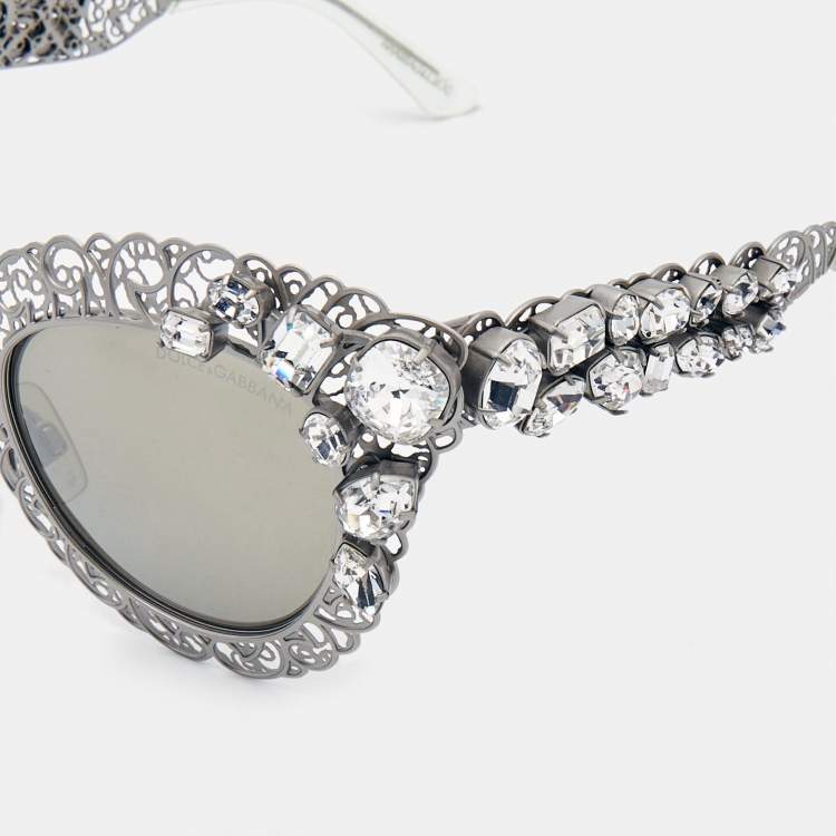 Pre Owned Dolce & Gabbana Grey DG2134 Filigree Cat Eye Sunglasses