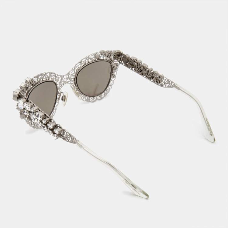 Pre Owned Dolce & Gabbana Grey DG2134 Filigree Cat Eye Sunglasses