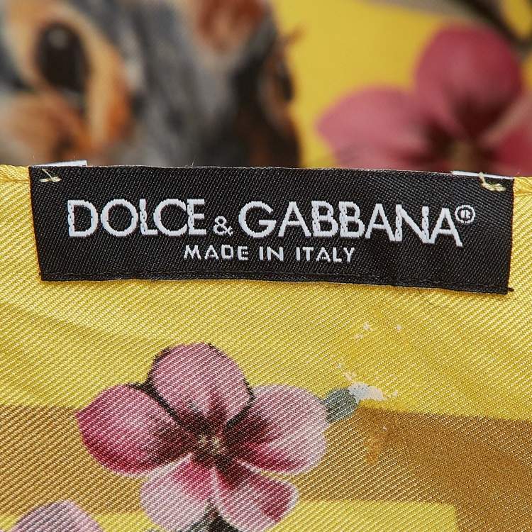 مملوكة مسبقًا Dolce & Gabbana Yellow Enchanted Forest Print Silk Square Scarf