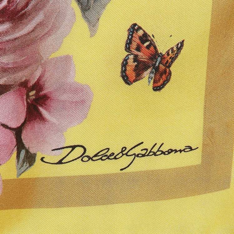 مملوكة مسبقًا Dolce & Gabbana Yellow Enchanted Forest Print Silk Square Scarf