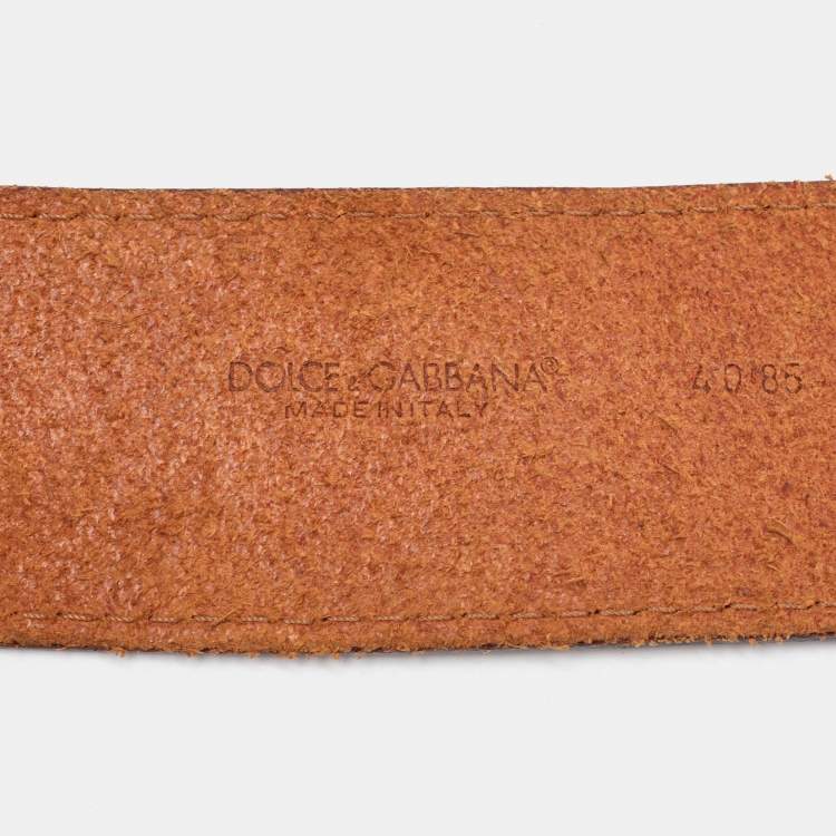 Pre Owned Dolce & Gabbana Brown Leather Metal Detail Buckle Wide Belt 85CM
