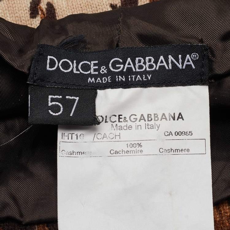 Pre Owned Dolce & Gabbana Brown Leopard Pattern Cashmere Tiered Beanie Hat Size 57