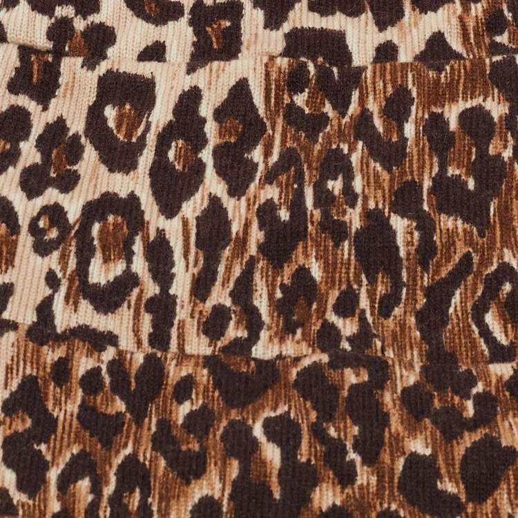 Pre Owned Dolce & Gabbana Brown Leopard Pattern Cashmere Tiered Beanie Hat Size 57