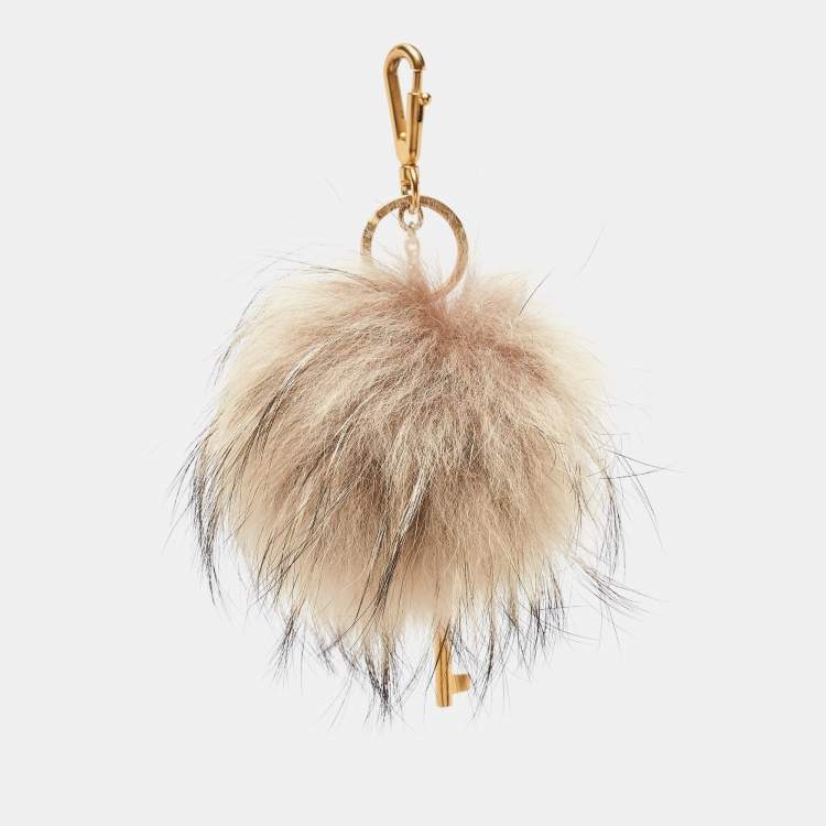 Pre Owned Dolce & Gabbana Beige Fox Fur & Keys Charm Keychain & Bag Charm