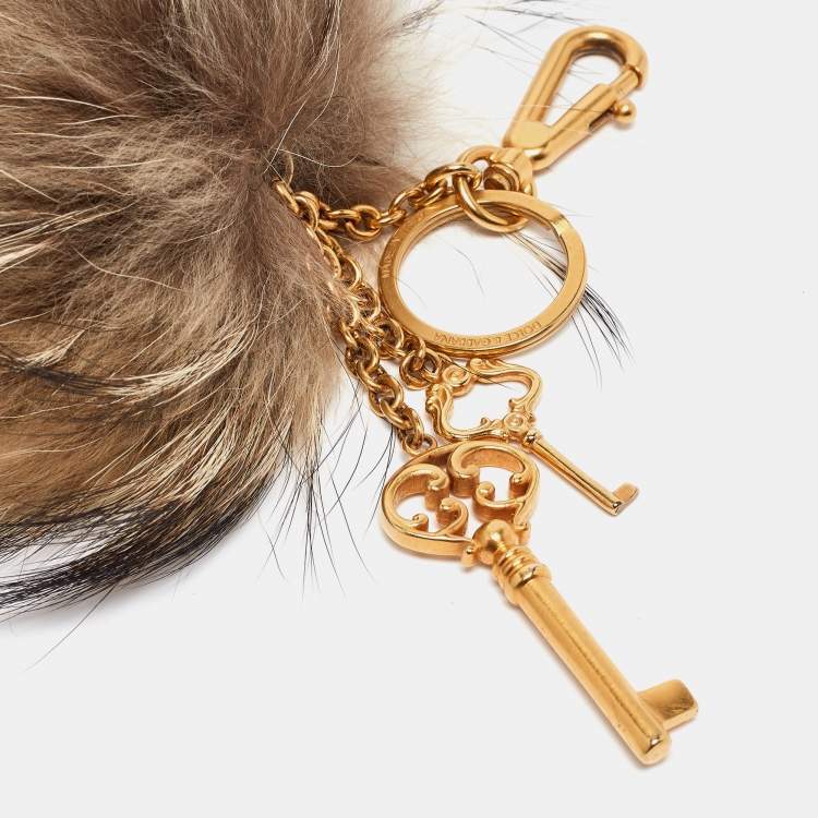 Pre Owned Dolce & Gabbana Beige Fox Fur & Keys Charm Keychain & Bag Charm