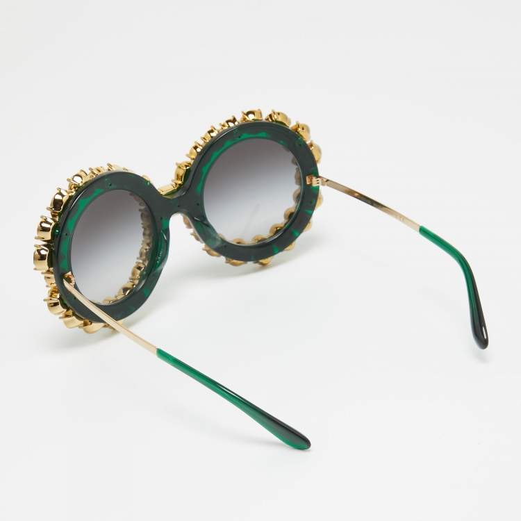 Pre Owned Dolce & Gabbana Green Gradient Limited Edition DG4291 Crystals Round Sunglasses