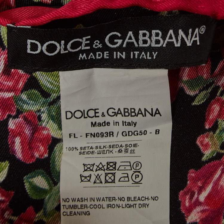 Pre Owned Dolce & Gabbana Black/Pink Roses Print Silk Square Scarf