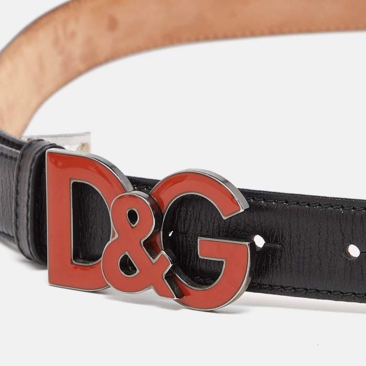 Pre Owned Dolce & Gabbana Black Leather D&G Logo Buckle Belt 90CM