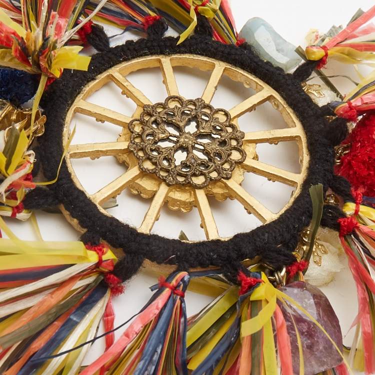 Pre Owned Dolce & Gabbana Multicolor Pom Pom & Tassel Oversized Clip On Earrings