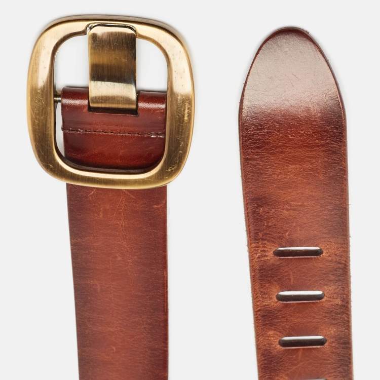 مملوكة مسبقًا Dolce & Gabbana Brown Leather Buckle Belt 75CM