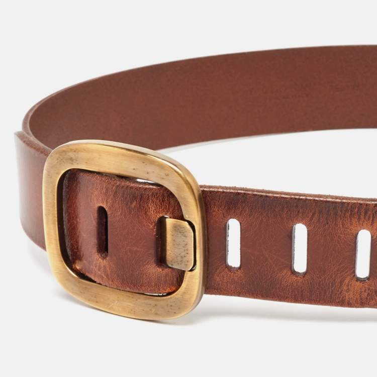 مملوكة مسبقًا Dolce & Gabbana Brown Leather Buckle Belt 75CM