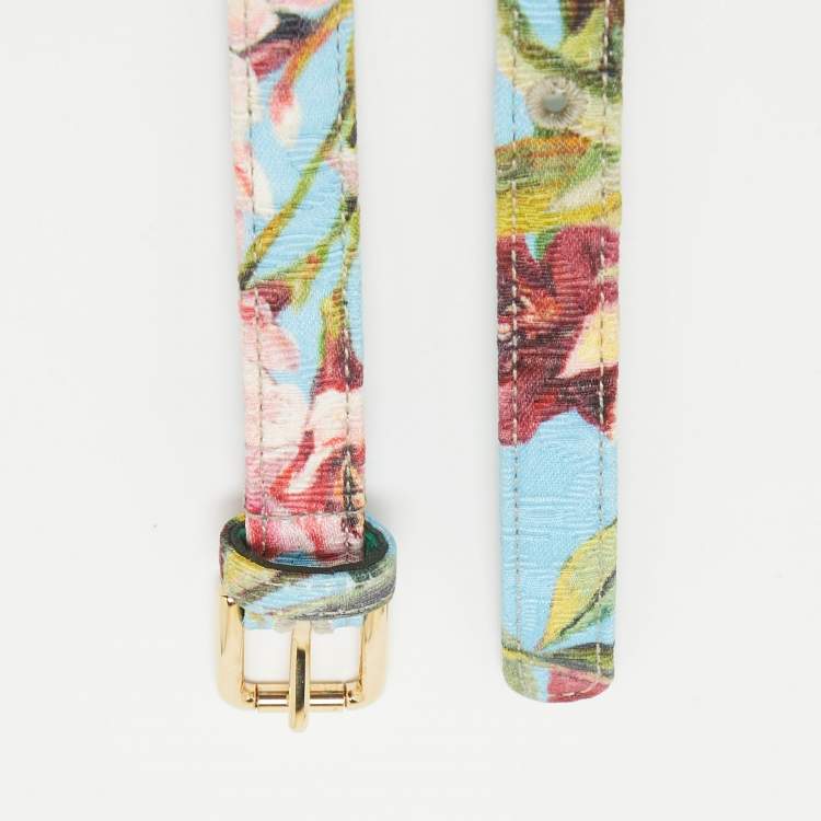Pre Owned Dolce & Gabbana Multicolor Floral Print Fabric Slim Buckle Belt 80CM