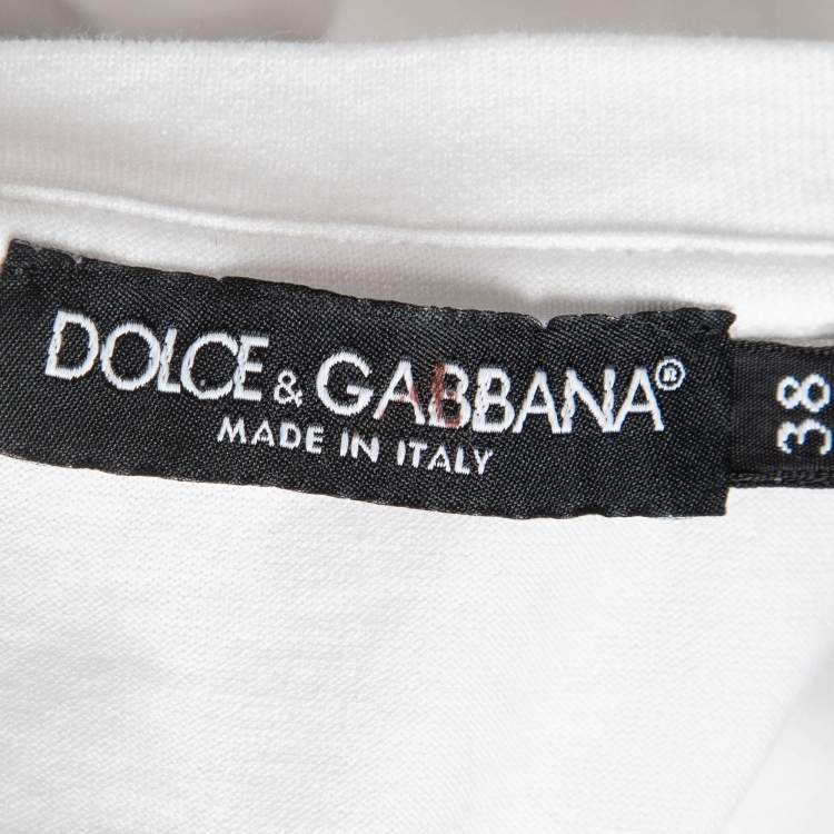 Pre Owned Dolce & Gabbana White Logo Print Cotton Jersey T-Shirt S