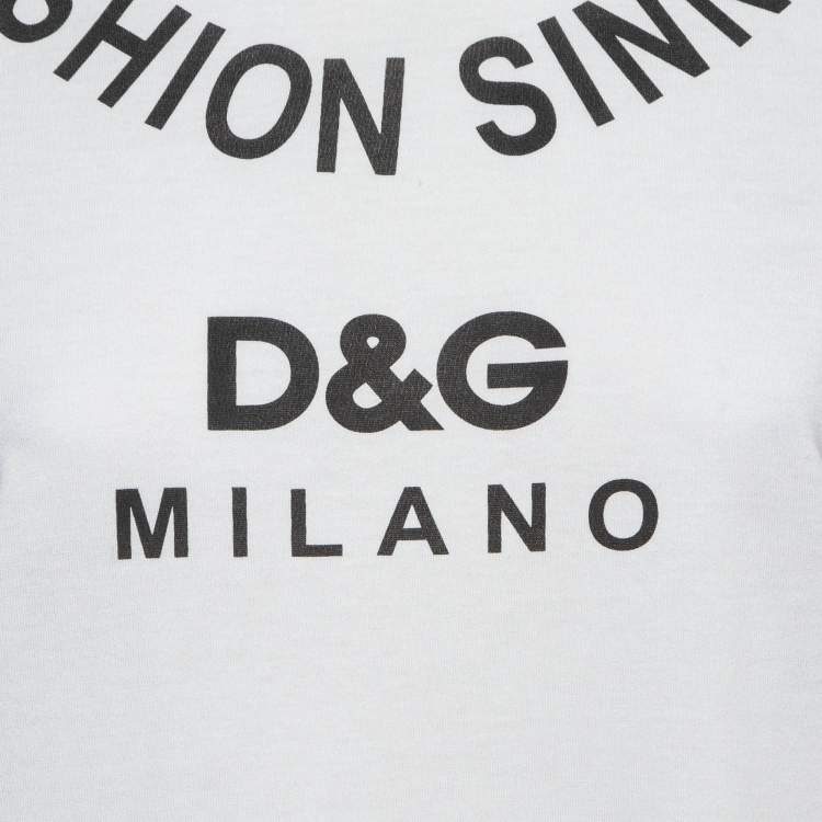 Pre Owned Dolce & Gabbana White Logo Print Cotton Jersey T-Shirt S