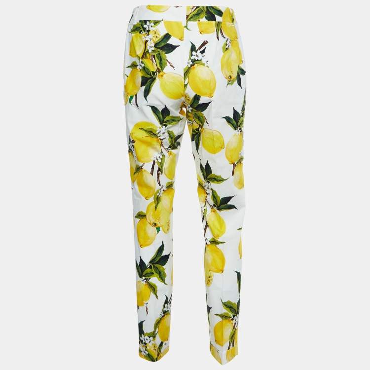 Pre Owned Dolce & Gabbana White Printed Cotton Trousers S