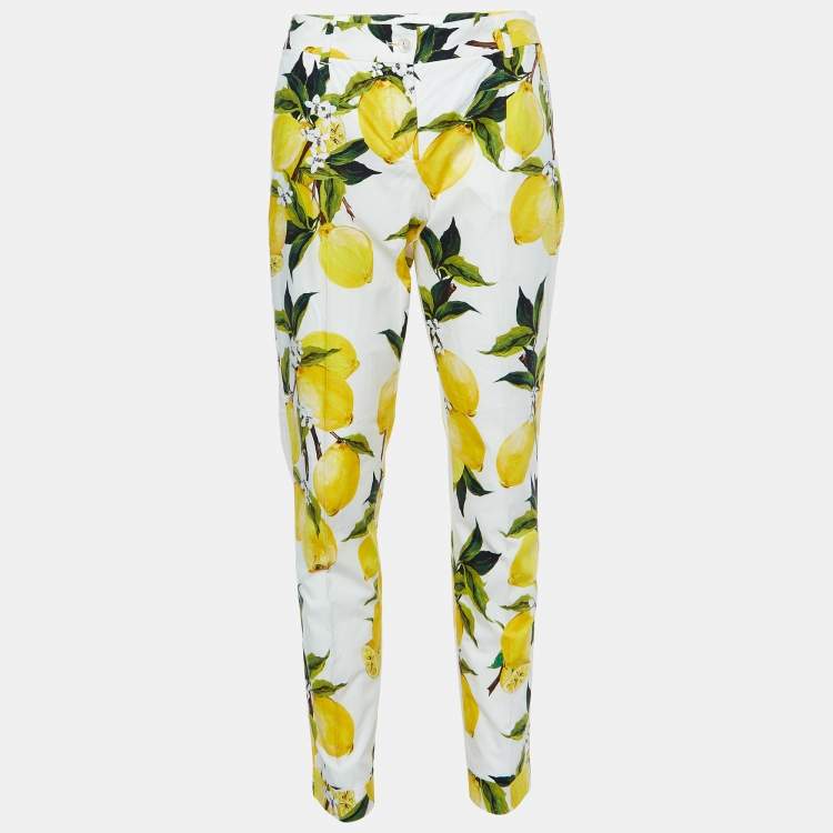 Pre Owned Dolce & Gabbana White Printed Cotton Trousers S