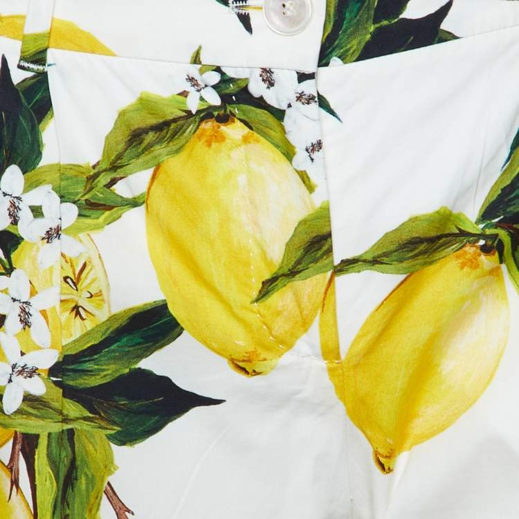 Pre Owned Dolce & Gabbana White Printed Cotton Trousers S