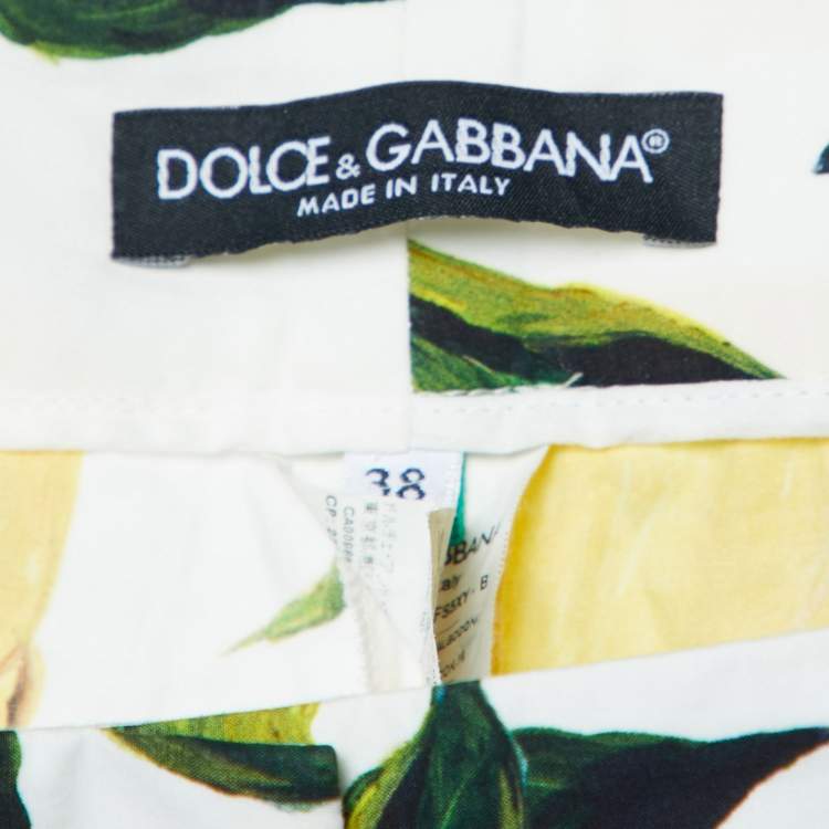 Pre Owned Dolce & Gabbana White Printed Cotton Trousers S