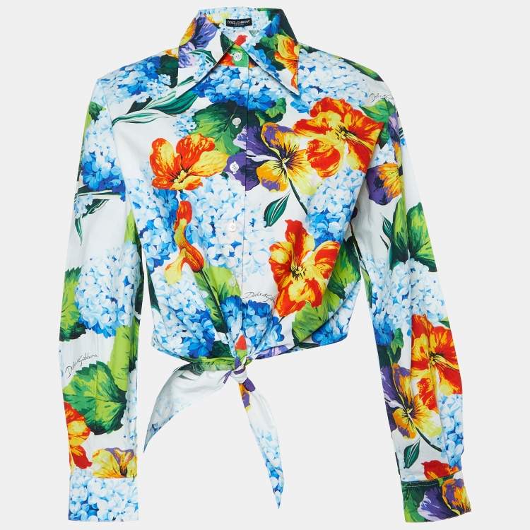 مملوكة مسبقًا Dolce & Gabbana Multicolor Floral Print Cotton Tie-Up Crop Shirt S