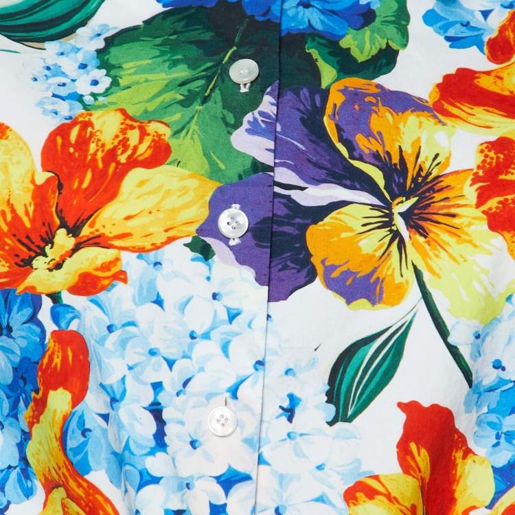 مملوكة مسبقًا Dolce & Gabbana Multicolor Floral Print Cotton Tie-Up Crop Shirt S