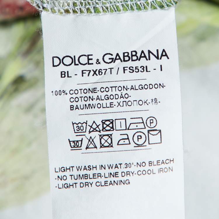 Pre Owned Dolce & Gabbana Green/White Fig Print Cotton Blouse S 