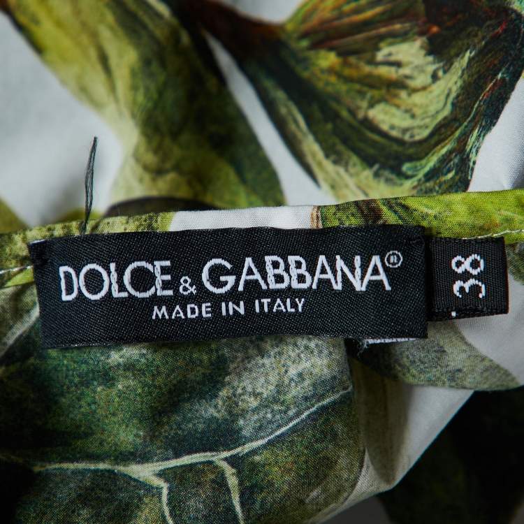 Pre Owned Dolce & Gabbana Green/White Fig Print Cotton Blouse S 