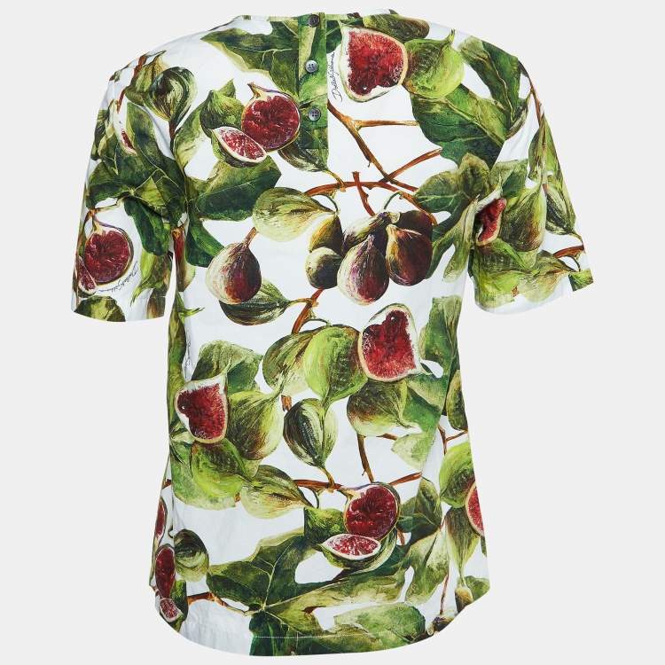 Pre Owned Dolce & Gabbana Green/White Fig Print Cotton Blouse S 