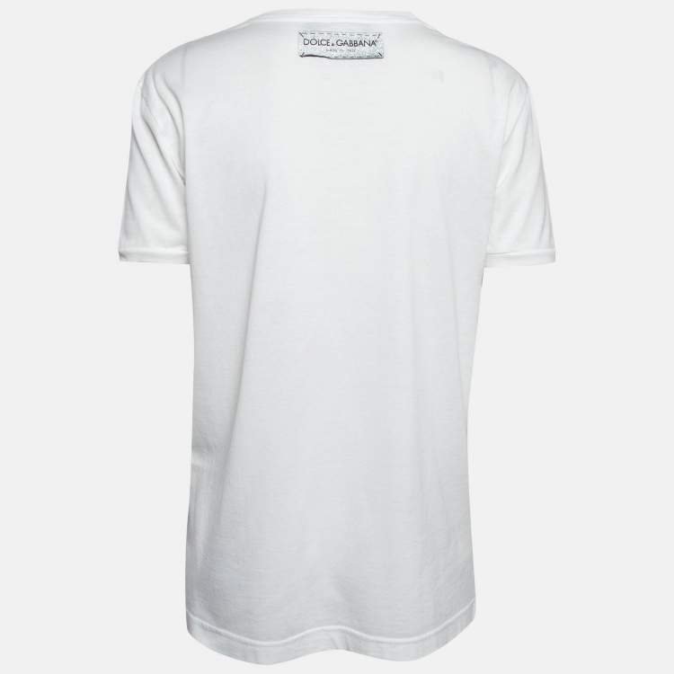 مملوكة مسبقًا Dolce & Gabbana White Printed Cotton T-Shirt S
